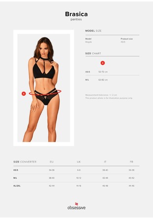 Трусики полупрозрачные Obsessive Brasica, V-образного кроя, черные, M/L