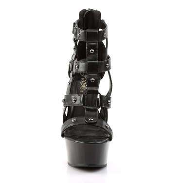 Босоножки Delight-682, каблук 6 дюймов, босоножкии с решеткой PF 1 3/4 дюйма, с металлическими заклепками, черная искусственная кожа/черный