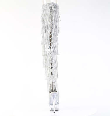 Сапоги Delight-3017HG-RSF, каблук 6 дюймов, высота 3,5 см, 7-слойная бахрома, шнуровка сзади, серебристый голографический металлик/прозрачный