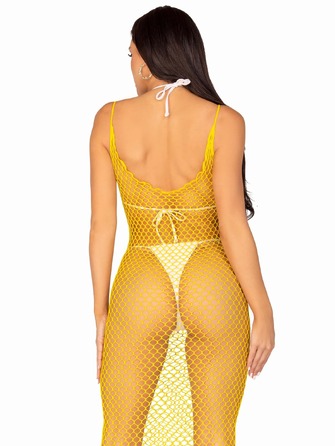 Длинное платье Leg Avenue в крупную сетку, желтое, One size