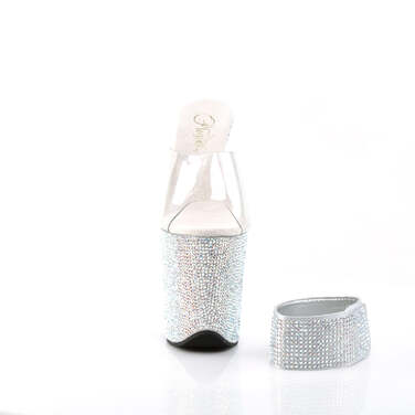 Шлепанцы Bejeweled-812RS, каблук 8 дюймов, 4-дюймовые шлепанцы с декором PF RS и подходящим манжетом, прозрачные/серебристые