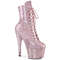 Чоботи Pleaser Adore-1020GP на підборах 7 дюймів, черевики на шнурівці спереду 2 3/4 дюйма з PF, блискавка збоку, лаковані рожеві блискітки