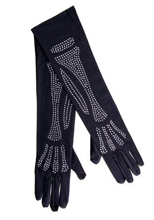 Рукавички зі стразами Skeleton Bone Elbow Length Gloves від Rhinestone Leg Avenue, чорні O\S