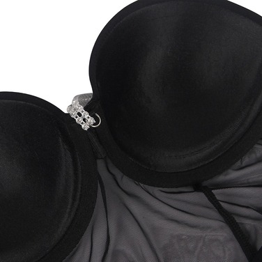 Боди полупрозрачное Star Night с бриллиантовым поясом, черное, XL-XXL