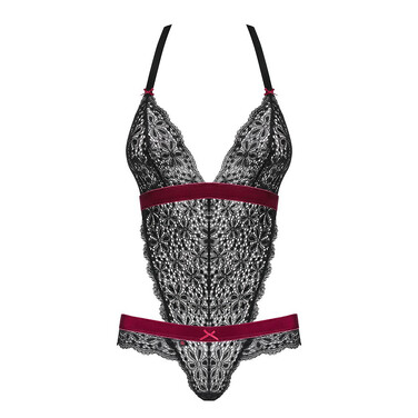 Мереживне боді з відкритою спиною Obsessive Rossita, чорний, S/M