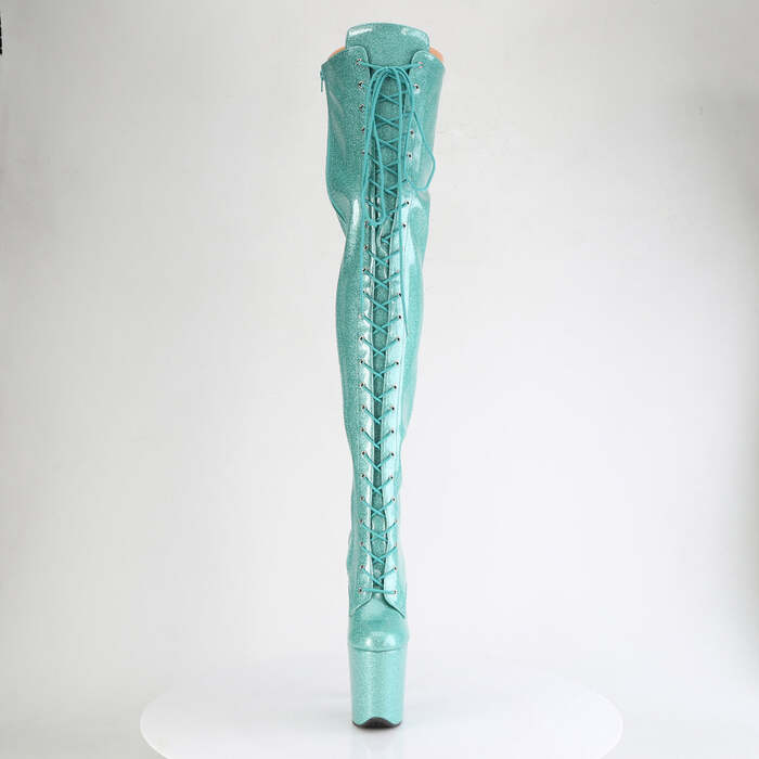 Ботинки Flamingo-3020GP *Каблук 8 дюймов, 4-дюймовые эластичные сапоги на шнуровке, боковая молния, лакированная кожа с аквамариновым блеском