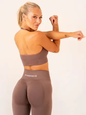 Топ Ryderwear Lift Rib Seamless Halter Sports Bra - Deep Taupe