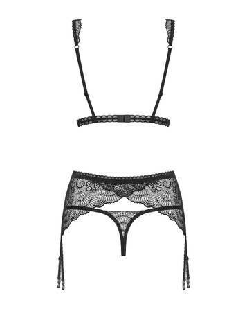 Комплект мереживний з поясом для панчох Obsessive Firella garter belt set Чорний S/M