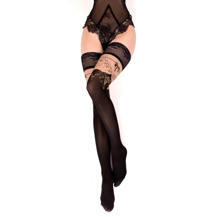 Панчохи Ballerina's Secret Gold Elixir з бантиками та чорним мереживом, S/M