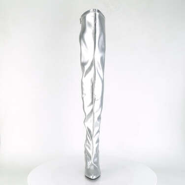 Сапоги-ботфорты Seduce-3000, 12 см, серебристые, однотонные, эластичные