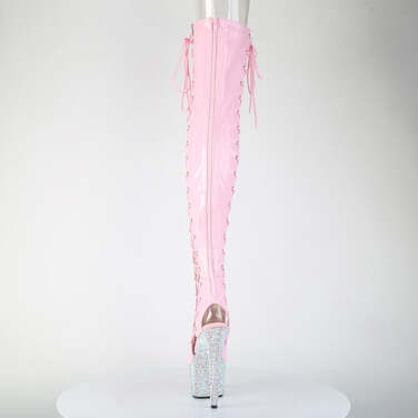 Сапоги Bejeweled-3052HG-7, каблук 7 дюймов, высота ботинка 2 3/4 дюйма, открытый носок, шнуровка сзади сбоку, с RS, нежно-розовый лак с голограммой/серебро