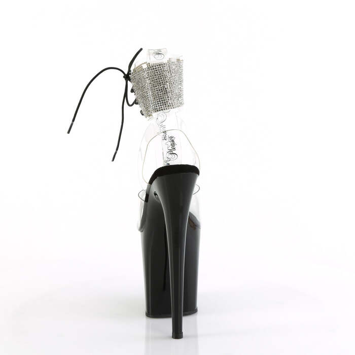 Босоножки Flamingo-891-2RS *Каблук 8 дюймов, 4-дюймовая манжета на щиколотке, украшенная стразами, прозрачный/черный