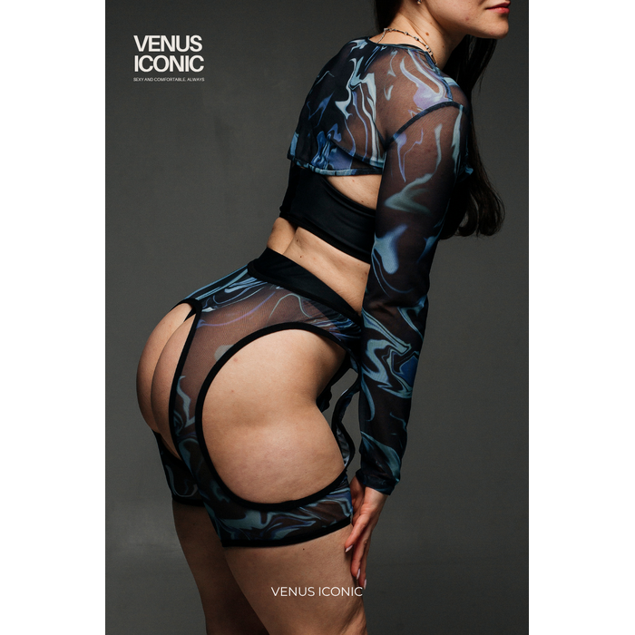 Комплект для танців Venus Iconic WAVE: топ та гартери, еластична сітка