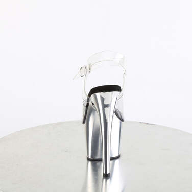 Босоніжки Adore-708 на підборах 7 дюймів, босоніжки з ремінцем на щиколотці 2 3/4 дюйма з хромованим покриттям Btm, прозорі/срібні