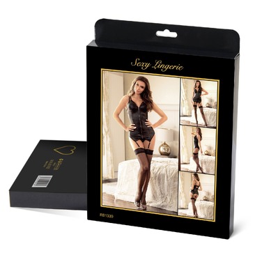 Корсет з підтяжками та підв'язками Star Night на блискавці, чорний, S