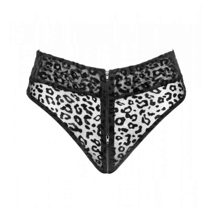 Трусики с замком NOIR Handmade Panties of leopard flock with zipper - размер M