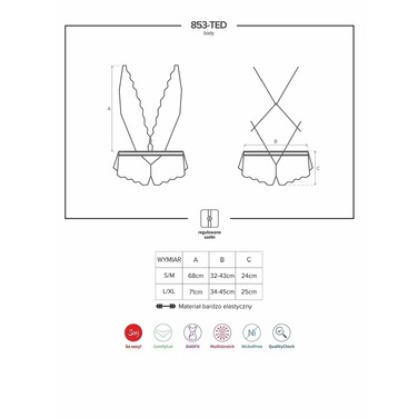 Мереживне боді Obsessive 853-TED-3 Teddy червоне, L-XL