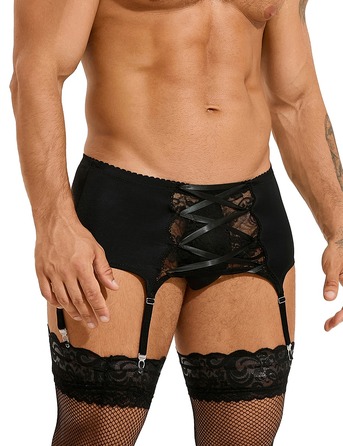 Мужской пояс кружевной с подвязками Star Night черный, L