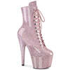 Ботинки Adore-1020GP, каблук 7 дюймов, 2 3/4 дюйма, шнуровка спереди, молния сбоку, лакированная кожа нежно-розового цвета с блестками
