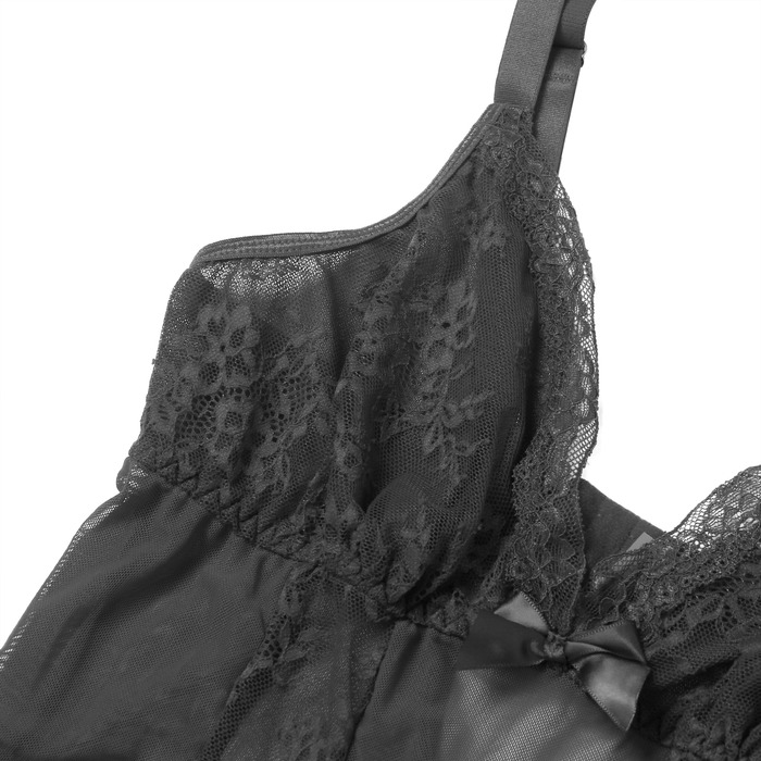 Платье-пеньюар макси с разрезами Star Night с трусиками, с кружевом, черное, S