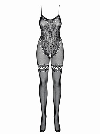 Комбинезон с цветочным мотивом Obsessive F213 и открытым доступом, черный, XL/XXL