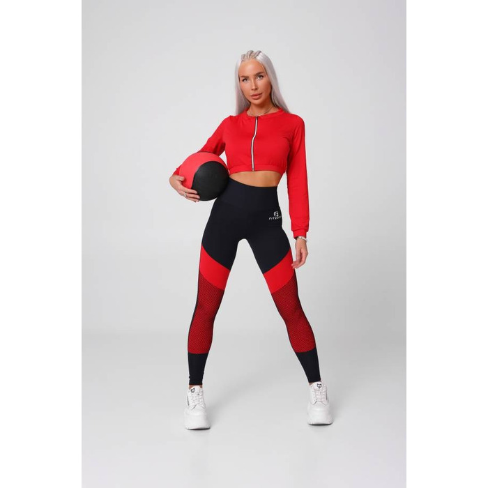 Топ спортивний Fitzona Red Jacket з блискавкою, компресійний для фітнесу та йоги