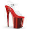 Босоніжки Pleaser Flamingo-808 на підборах 8 дюймів, босоніжки з ремінцем на щиколотці 4 дюйми з хромованою підошвою, прозорий/червоний хром