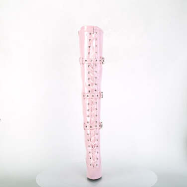 Boots Seduce-3028 Эластичные сапоги до бедра на каблуке 5 дюймов, со шнуровкой, ремешком на пряжке и молнией сбоку, нежно-розовые