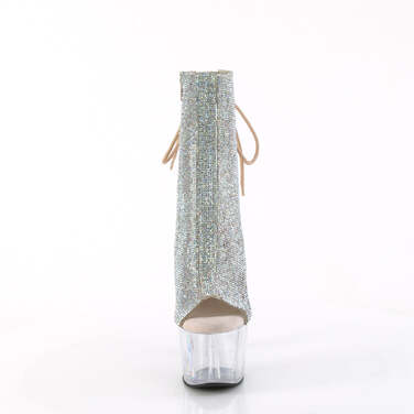 Ботильоны Adore-1018C-RS с каблуком 7 дюймов, открытым носком и пяткой 2 3/4 дюйма, боковыми молниями, серебристыми стразами AB/прозрачными