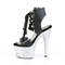 Босоніжки Pleaser Adore-700-14LG на підборах 7 дюймів, зі шнурівкою спереду 2 3/4 дюйма, чорні, з веганської шкіри/сріблясті