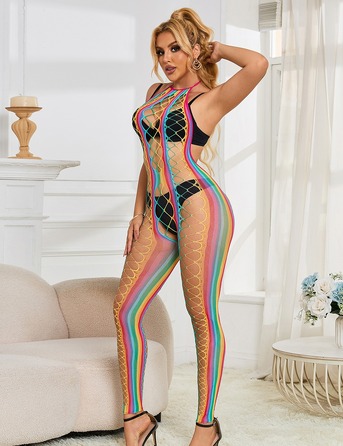 Сексуальный комбинезон в сеточку Star Night с открытой спиной и открытым доступом, радужный