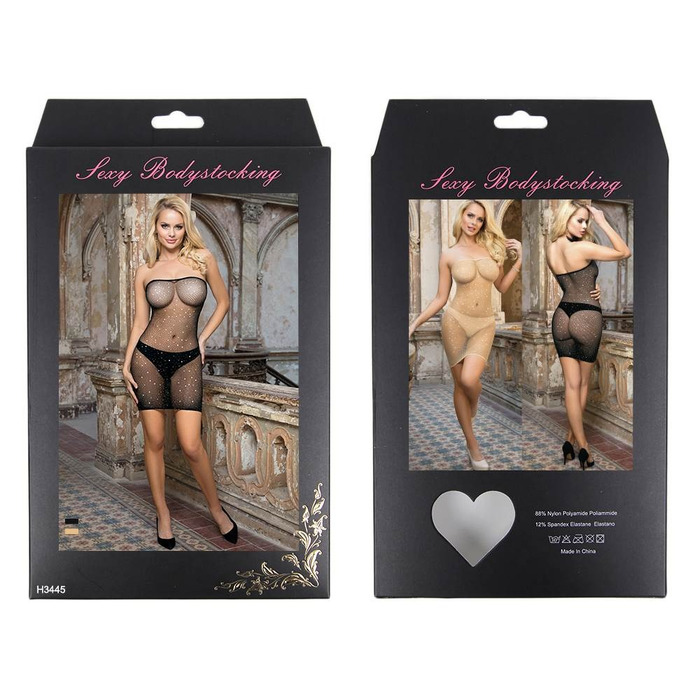 Платье-сетка с открытыми плечами со стразами Star Night бежевое, XS/M