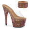 Шльопанці Pleaser Bejeweled-712RS на підборі 7 дюймів, оздоблені шльопанці PF RS 2 3/4 дюйма з манжетою в тон, прозорі/коричневі