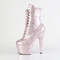 Чоботи Pleaser Adore-1020GP на підборах 7 дюймів, черевики на шнурівці спереду 2 3/4 дюйма з PF, блискавка збоку, лаковані рожеві блискітки