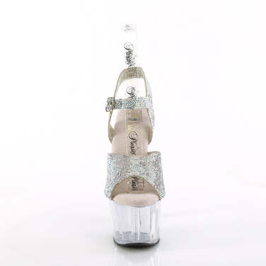 Босоніжки Adore-708N-RS на підборах 7 дюймів, 2 3/4 дюйма PF RS з прикрашеним ремінцем на щиколотці, срібні стрази/прозорі