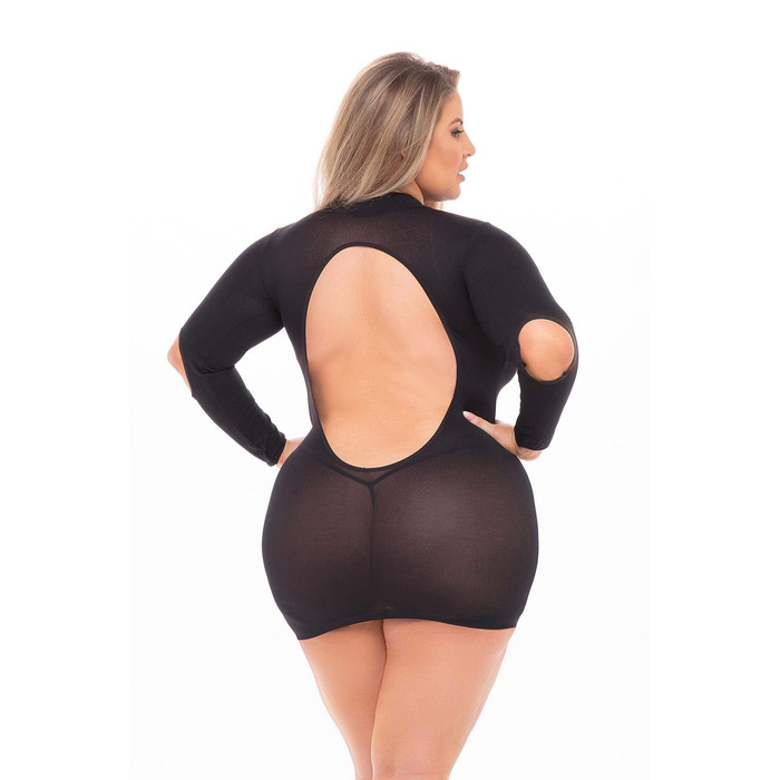 Платье Pink Lipstick Lingerie с открытой спиной и глубоким декольте, черное, PLUS SIZE