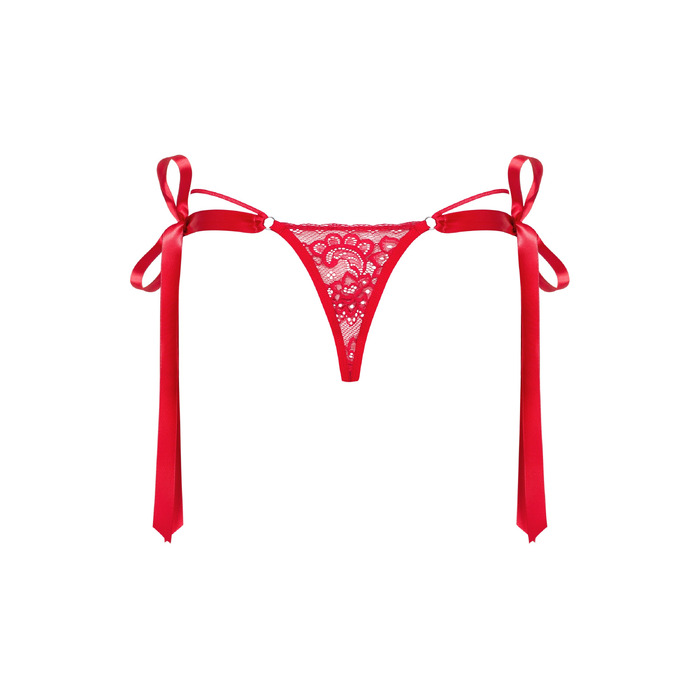 Стринги мереживні Obsessive Lovlea з атласними зав'язками, червоний, L/XL
