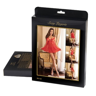 Пеньюар в горошек с бантами на груди Star Night и стринги в комплекте, красный, XS/S