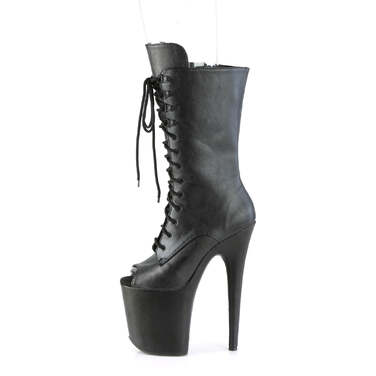 Чоботи Flamingo-1051WR *8-дюймовий каблук, 4-дюймові чоботи з відкритим носком, шнурівкою та блискавкою збоку, чорні, зі штучної шкіри