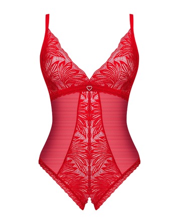 Ажурне боді з відкритим доступом Obsessive Chilisa червоне, XS/S