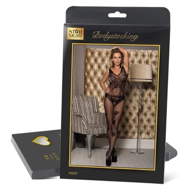 Бодістокінг з візерунком «метелик» та відкритою спиною Star Night чорний XS-M