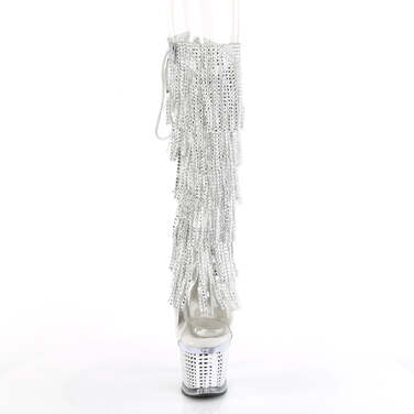 Чоботи Spectator-2017RSF на підборах 7 дюймів, текстуровані чоботи до коліна з відкритим носком/п'ятою 3 дюйми, блискавка збоку, сріблясті/прозорі