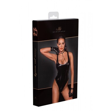 Боди сексуальное из блестящего винила F245 S Noir Handmade