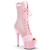Чоботи Adore-1048RSNT на підборах 7 дюймів, ботильйони з відкритим носком 2 3/4 дюйма, блискавка збоку, ніжно-рожеві, лакована сітка/ніжно-рожевий колір
