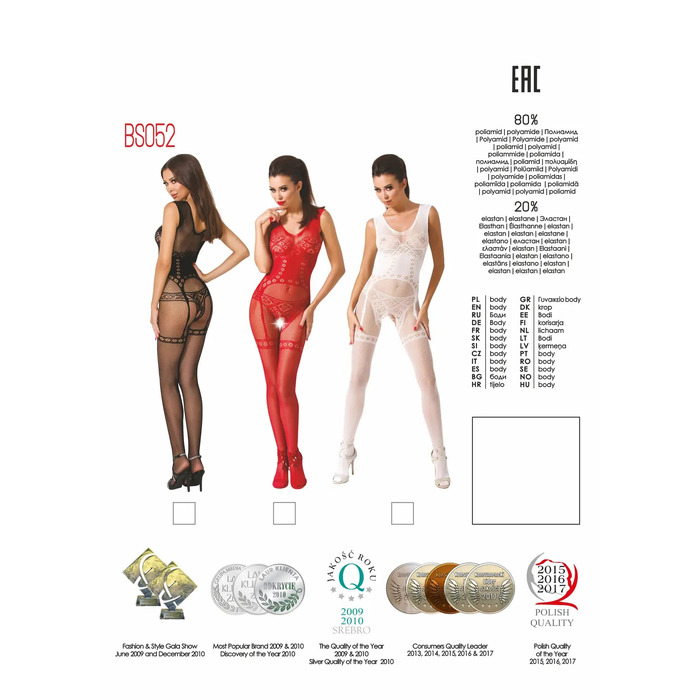 Бодистокинг с имитацией корсета Passion BS052 и открытым доступом, черный, S/L