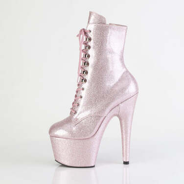 Ботинки Adore-1020GP, каблук 7 дюймов, 2 3/4 дюйма, шнуровка спереди, молния сбоку, лакированная кожа нежно-розового цвета с блестками