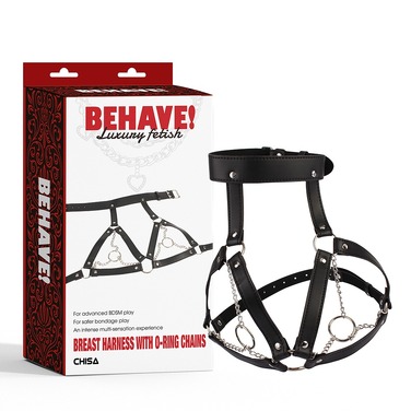 Портупея на груди з ланцюжками та декоративними кільцями на соскі Chisa BEHAVE! Luxury Fetish чорна
