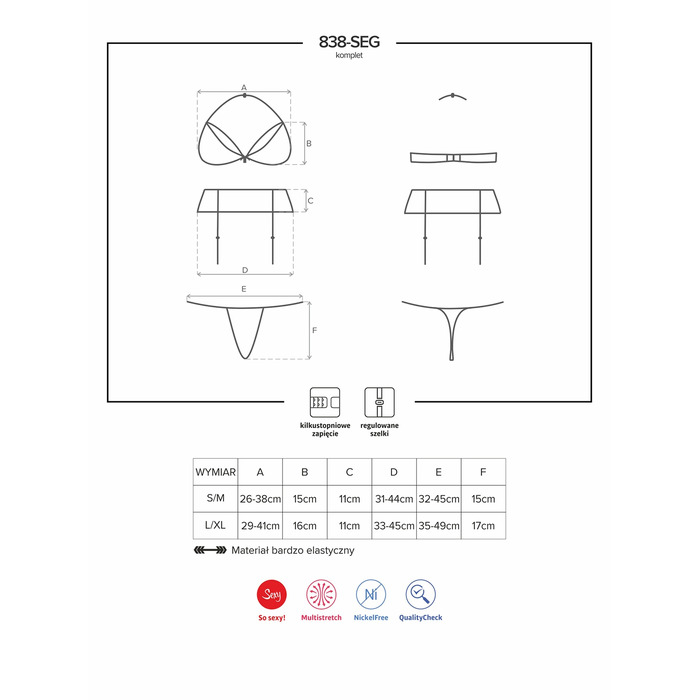 Комплект белья из красного кружевного гипюра из 3-х предметов Obsessive Adore 838, размер S/M