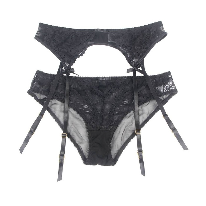 Кружевной набор Star Night трусики и пояс для чулков, черный
