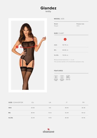 Боді напівпрозоре XS/S Glandez Obsessive, чорне